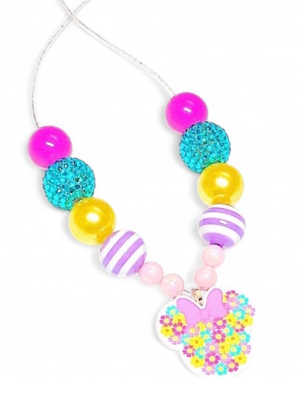 Handmade Floral Daisy Minnie-Inspired Adjustable Bubblegum Necklace